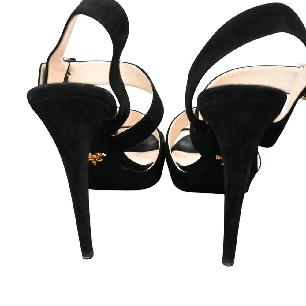 Prada Black Suede Strappy Platform High Heel Sandals Size 38.5 - Picture 10 of 12